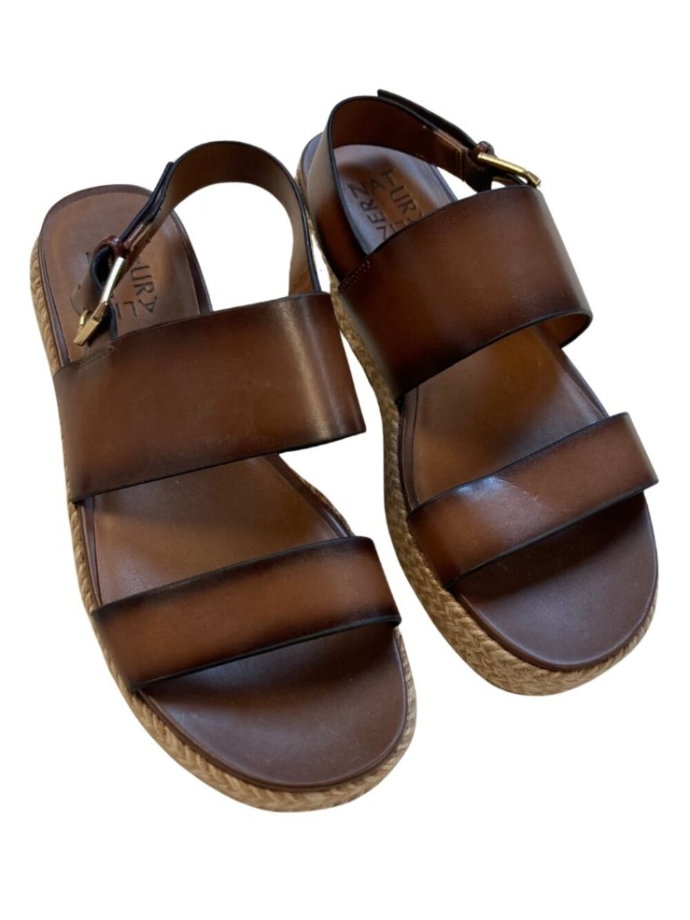 Naturalizer Chunky Sandals Brown Size 8W Buckle Strap Woven Platform